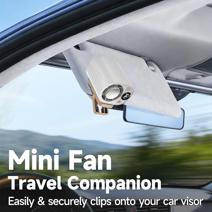 Foluu 199 Speeds Portable Clip Fan with LED Display, 18000RPM Turbo Cooling Personal Fan for Car, Desk, Umbrella, Waist, 360°Rotatable Rechargeable Mini Fan for Outdoor Camping Hiking (White) - Image 6