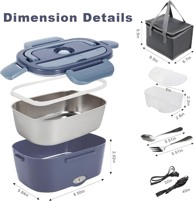 SOHIDA 1.5L Electric Lunch Box Food Heater, 80W Heated Lunch Box (Purple) | Portable Warmer for Car/Truck/Work, 12V/24V/110V Lonchera Eléctrica Portátil, Suitable for Ideal Driver/Work/Gift - Image 7