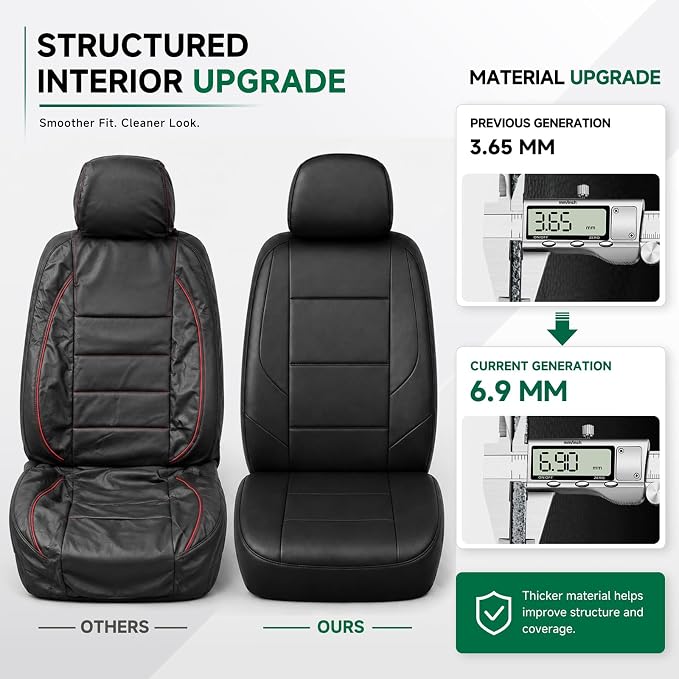 GIANT PANDA Front Truck Seat Covers for Dodge Ram 1500 2500 3500 2003-2026 Limited Laramie Big Horn Crew Cab& Quad Cab,Faux Leather Black - Image 4