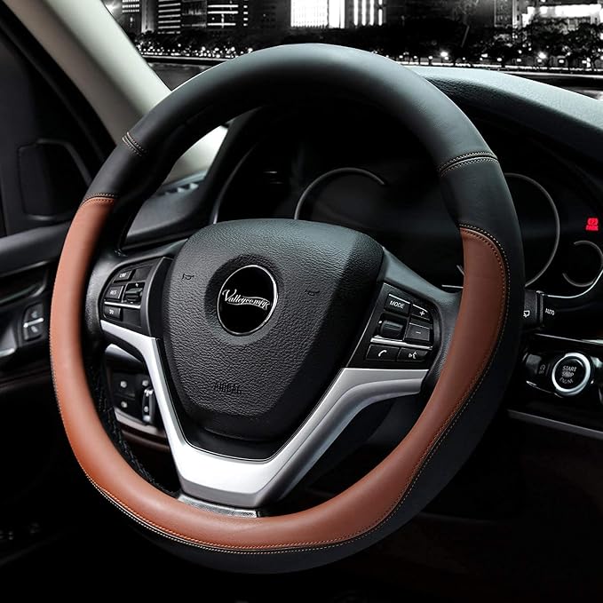Microfiber Leather Steering Wheel Cover Large-Size for F150 F250 F350 Ram 4Runner Tacoma Tundra Range Rover Model S X with 15 1/2 inches-16 inches Outer Diameter (Brown) - Image 3