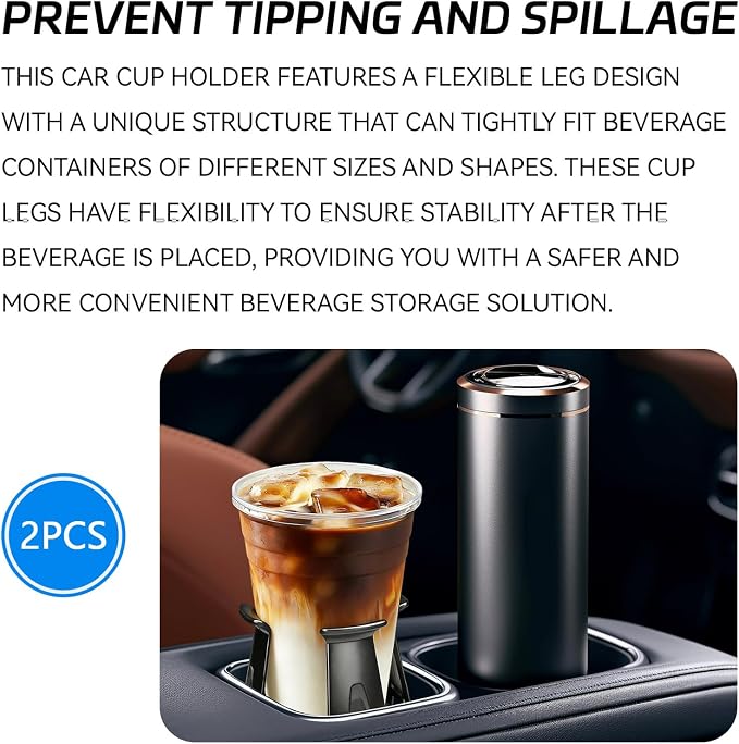Car Cup Holder Expander, Adjustable Vehicle Energy Drink Holder Insert with Adaptive Clamping Arm Automotive Cups Holders Adapter for Car Slim Cans, Bottle Water Cups, Adhesive Drink Storage Rack - Image 6