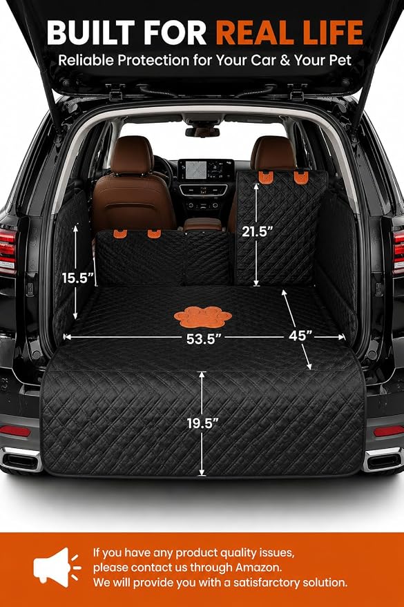 SUV Cargo Liner for Dogs,60/40 Split Seat Access,Waterproof Dog Trunk Cover | Feature: 60/40 Split Access | Material: Waterproof PU Leather | Protection: 15.5" Side Flaps & 19.5" Bumper Flap - Image 5