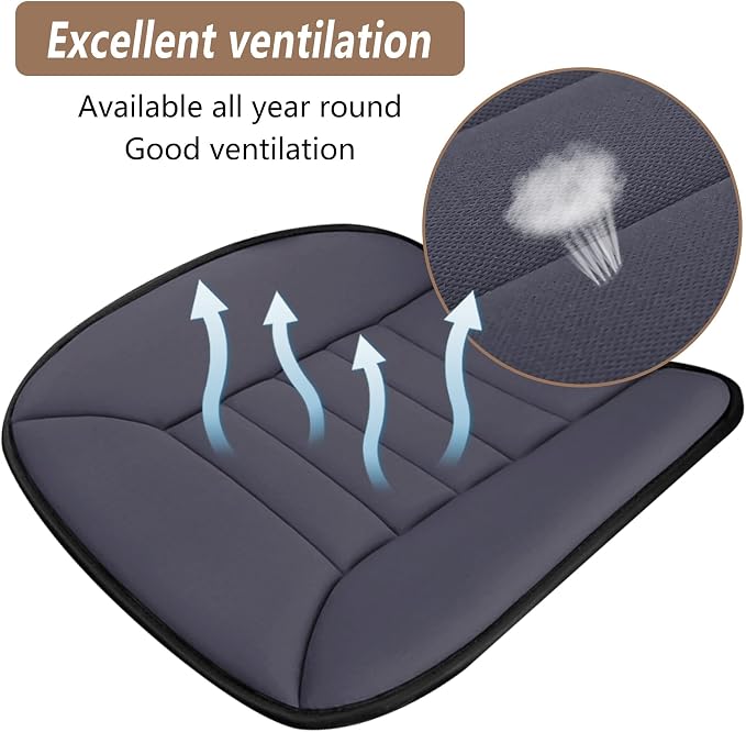 MYFAMIREA 2PCS Car Seat Cushion Pad 1.2" Thick Comfort Seat Protector for Car Driver Seat Office Chair Home Use Memory Foam Seat Cushion with Non Slip Bottom, 20'' x 18.5'', Dark Gray - Image 3
