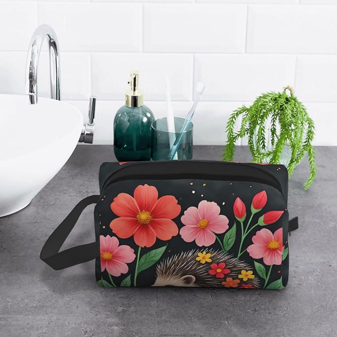flower hedgehog Makeup Bag - Durable 600D Oxford Fabric Travel Cosmetic Bag, Shockproof Foam Padded Toiletry Organizer for Gym & Daily Use 10x6.2x4.9 Inch - Image 6