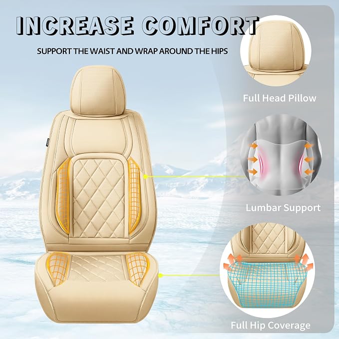 Fit Land Cruiser Premium Leather Car Seat Covers for Toyota Land Cruiser 2000-2025 2026 - Waterproof，Breathable，All-Weather Seat Cushion Protecto & Airbag Compatible, 2 Front Seat Beige - Image 6