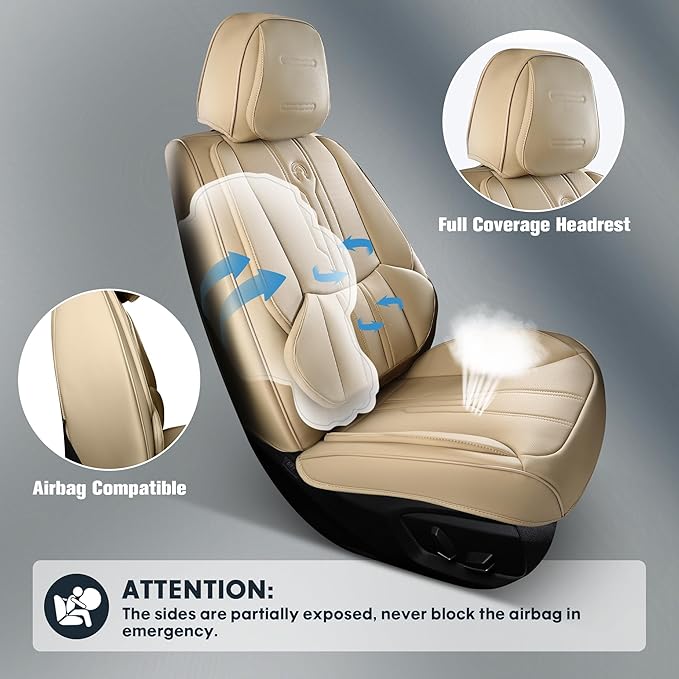 AOOG Car Seat Covers Custom Fit for Ford F150 2009-2026, Faux Leather Seat Cover Set for 2017-2026 F250 F350 F450, Accomodating Regular Cab Super Cab Super Crew Pickup Truck Cushions(Beige, Full Set) - Image 5