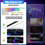 Acrylic Interior Car LED Strip Light with Wireless APP, RGB Dreamcolor 6 in 1 with 175 inches 600 LEDs Fiber Optic Strip Lights for Car, Dynamic Chasing Sound Active Neon Car Ambient Lighting Kits - Image 5