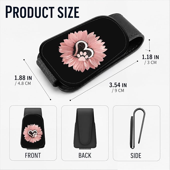 Leather Magnetic Sunglass Holder for Car Sun Visor, Cute Eyeglass Ticket Card Hanger Clip, Universal Auto Interior Accessories for SUV Pickup Truck, Sunflower Paw - Image 3