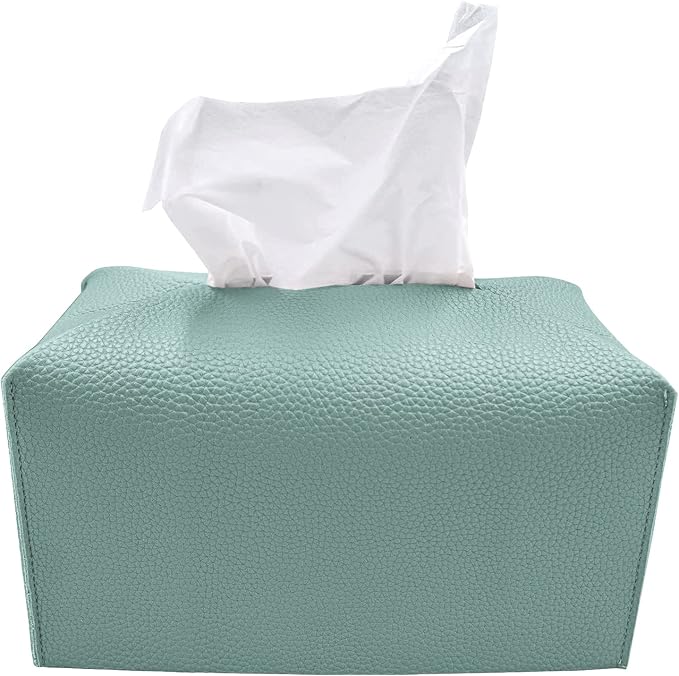 Carrotez Tissue Box Cover, [Refined] Modern PU Leather Rectangular Tissue Box Holder - Decorative Holder/Organizer for Bathroom Vanity Countertop, Night Stands, Office Desk 9.5"X5"X5" - Mint by Carrotez