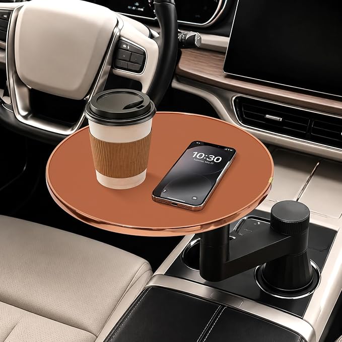 Car Tray Table & Car Desk for Laptop, Dual 360° Rotating Cup Holder Tray, Anti-Slip Leather-Textured Car Food Tray for Eating, Working & Makeup, Compatible with Tesla Model Y/3/S & Most Vehicles by MOOMARTO