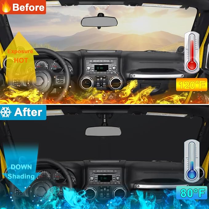 Windshield Sun Shade for Jeep Wrangler JK 2007-2018, Foldable Heat Shield with UV Protection, Custom Fit for 2/4 Door Models, Car Window Visor Accessories - Image 2