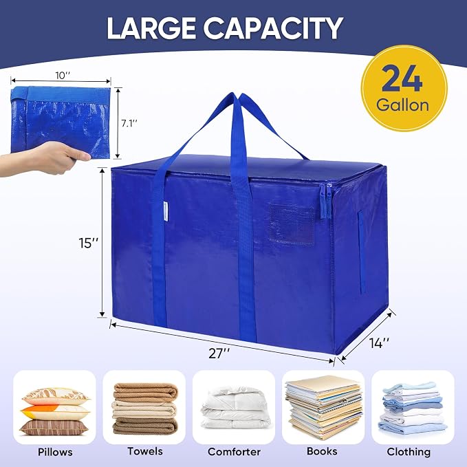 TICONN 16 Pack Extra Large Moving Bags Heavy Duty with Zippers & Carrying Handles, Durable Storage Bags Moving Boxes for Closet Organizers and Storage (16 Pack, Olive) - Image 3