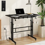 SIDUCAL Portable Standing Desk Adjustable Height, Rolling Computer Desk on Wheels, Mobile Home Office Workstation with USB Ports and Outlets, Laptop Cart for Standing or Sitting, 31.5" x 23.6" Black by SIDUCAL