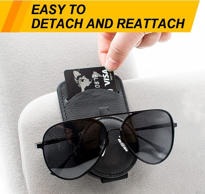 Sunglass Holder for Car Visor, Magnet Adsorbed Sunglasses Holder for Car Accessories Parts, Leather Car Sunglass Holder, Car Visor Sunglasses Clip for Glasses Cards (2PCS, Black) - Image 3