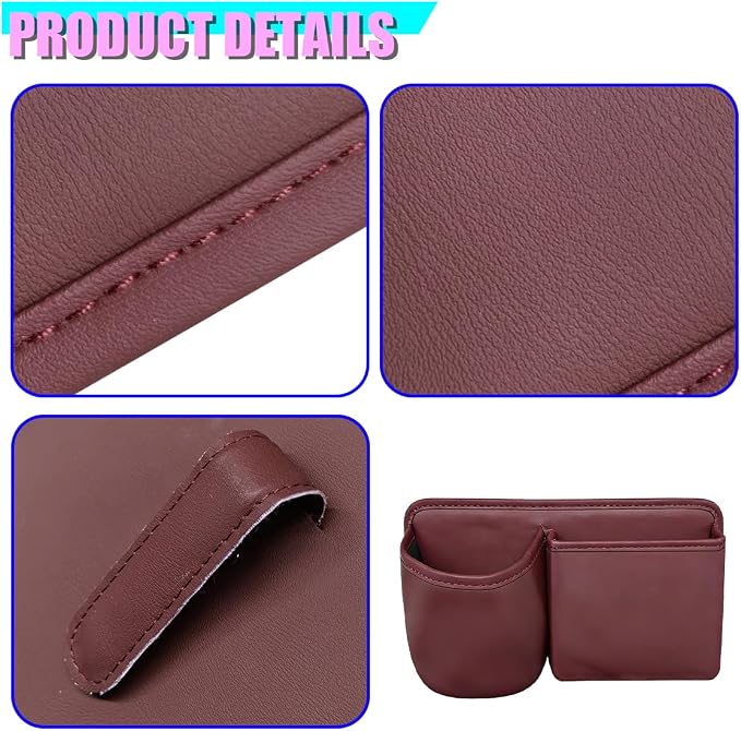 Car Side Door Organizer, Leather Auto Back Seat Storage Pouch with Cup Holder, Car Console Side Trash Can, Universal Vehicle Interior Organizer Pocket for Phone, Coin, Sunglasses (Red) - Image 5