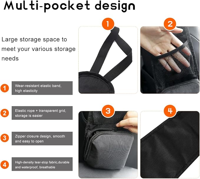 2PCS Car Seat Side Organizer, Front Seat Storage Hanging Bag Mesh Pocket Stuff Holder, Multi-Pocket Vehicle Storage Net Organizer for Drink Glasses Phone Wallet, Car Accessories - Image 3