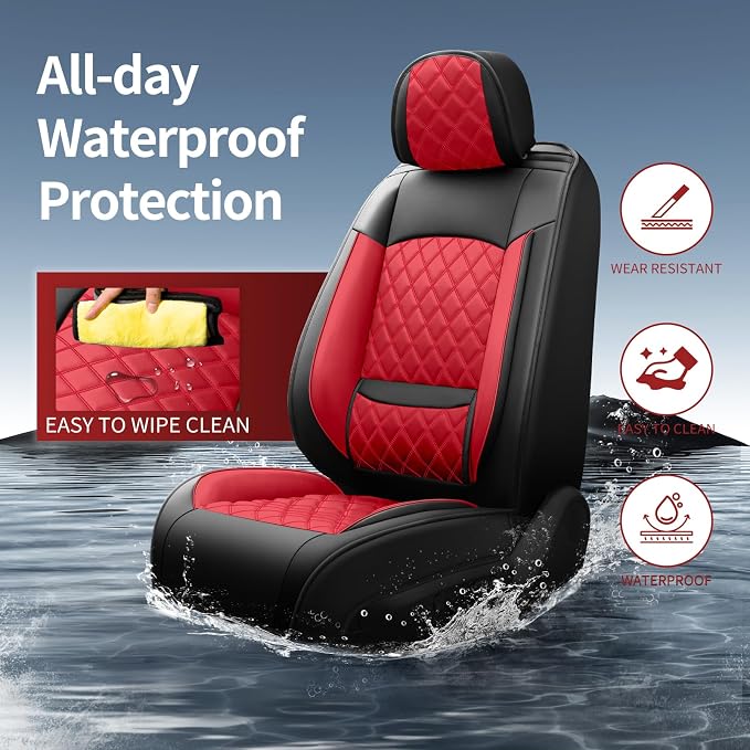 for Subaru Outback 2007-2026 Car Seat Covers, Full Set, Red | Luxury Full Coverage Leather Seat Protectors, Waterproof Breathable, Non-Slip, Easy to Install, Airbag Compatible, All-Season - Image 2