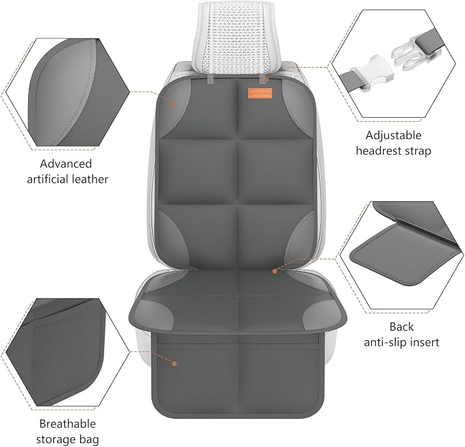 SMART ELF 2 Pack Car Seat Protector - 600D Fabric Waterproof (Dark Gray) | Baby/Pets for Child Car Seat with Thicily Padded and Non-Slip Backing Mesh Pockets, Universal Size - Sedan SUV Truck - Image 5