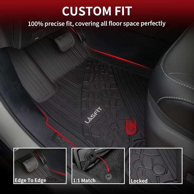 LASFIT Floor Mats for Jeep Grand Cherokee WL 2022-2025 2026 5-Seat | Include 4xe, NOT for Grand Cherokee L, All Weather, TPE, Custom Fit, Car Mats, Floor Liners, 1st & 2nd Row, Black - Image 2