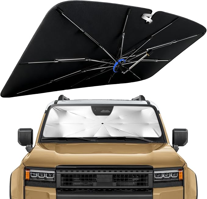 Windshield Sun Shade for Toyota Land Cruiser 2024-2026, 360°Rotating Shaft | Custom Fit Umbrella Sunshade for UV Blocking, Interior Heat Protection, Easy Storage, UPF 50+ Cool Windshield Cover by Lonyaqui
