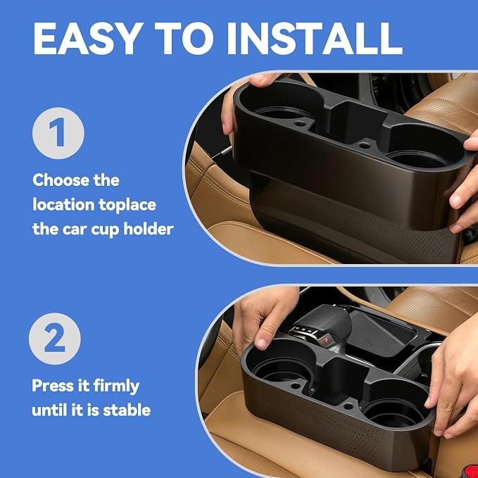 2PCS Seat Wedge Cup Holder for Car, Seat Gap Filler Cup Organizer Storage Box with Coaster(Black) - Image 6