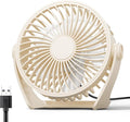Edvision USB Desk Fan, 5 Inch Small Portable, 3 Speeds Powerful Wind Mini Personal Desktop Fan 360° Rotation Adjustable, Plug In USB Fan Quiet for Table Home Office Travel Car(Beige) by Edvision