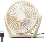 Edvision USB Desk Fan, 5 Inch Small Portable, 3 Speeds Powerful Wind Mini Personal Desktop Fan 360° Rotation Adjustable, Plug In USB Fan Quiet for Table Home Office Travel Car(Beige) by Edvision