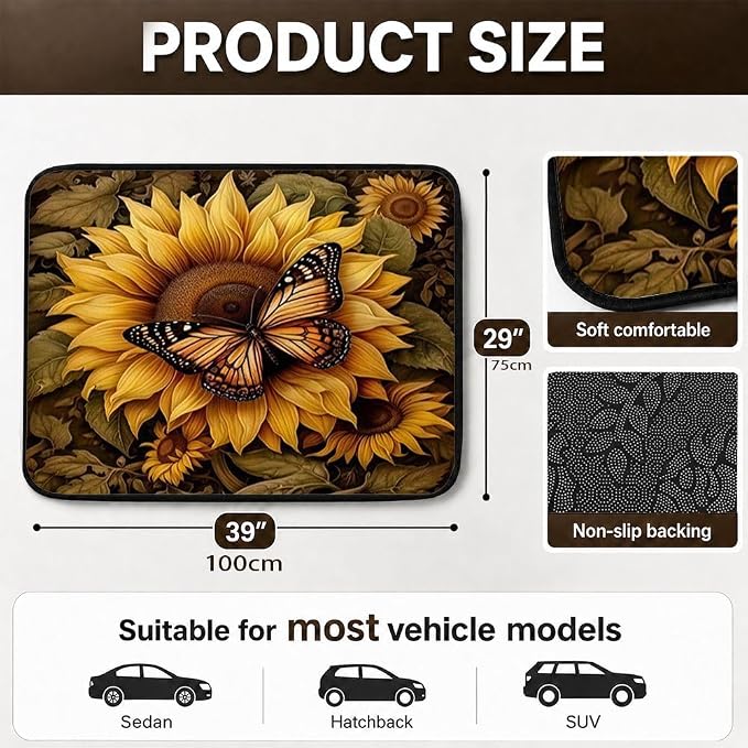Car Trunk Mat for SUV, 29"x39" Vintage Sunflower Cargo Liner Protector | All Weather Universal Cargo Liners for Dogs, Car Accessory for SUVs/Sedan/Wagons, Durable Non-Slip Washable Rear Cargo Mat - Image 2