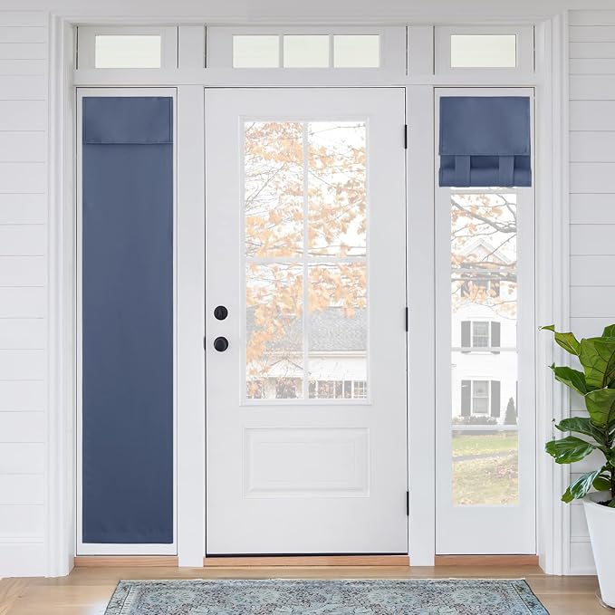 RYB HOME Sidelight Curtains for Front Door, Skinny Narrow Window Curtains | Entry Glass Door Cover, Renter Friendly Blackout Curtains, Adhesive No Drill, Wide 12 inch x Long 69 inch, Stone Blue, 1 Pc by RYBHOME