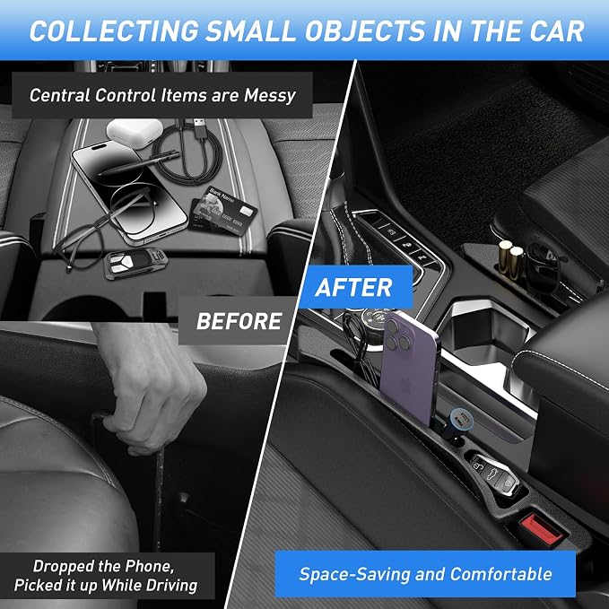 Car Seat Gap Filler 2Pack, Inserts Between Seats Console with Organizer Storage Upgraded Phone Holder Car Side Seat Gap Fillers Cars Front Seats Fill Plug Car Essentials for Vehicle SUV Truck (Black) - Image 3