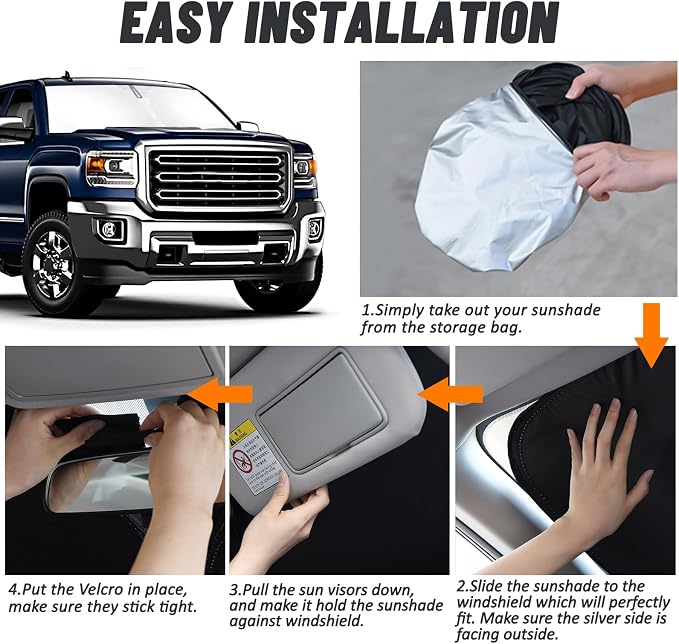 D-Lumina Windshield Sun Shade for 2014-2018 Chevy Silverado Crewcab Regularcab Extendedcab, Front Window Sunshade Sun Visor Protector Block UV Rays Heat, Foldable 2 Layers 210T Material - Image 5