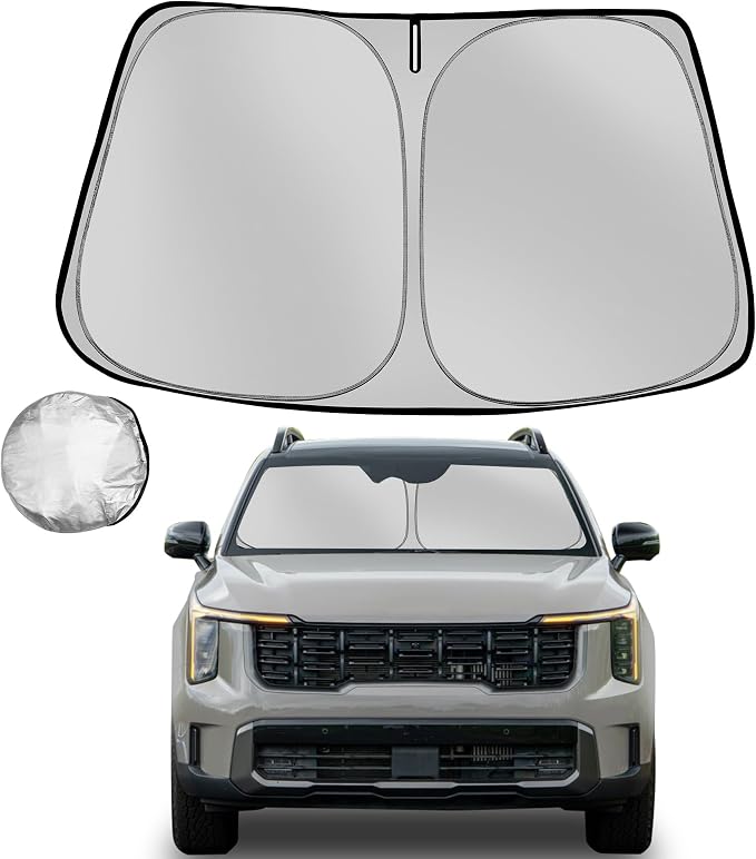 Windshield Sun Shade for 2021-2025 2026 Kia Sorento | Foldable Sun Sunshade for Car Front Window Blocks UV Rays and Heat Automotive Interior Protector Custom Fit Accessories by Fonowka