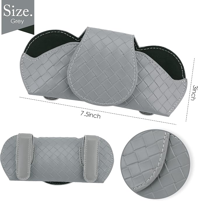 KINIVA Sunglasses Holder for Car Visor Leather Glasses Case with Clips for Car Visor Automotive Interior Visor Accessories Apply to All Car Models (09 Grey) - Image 7