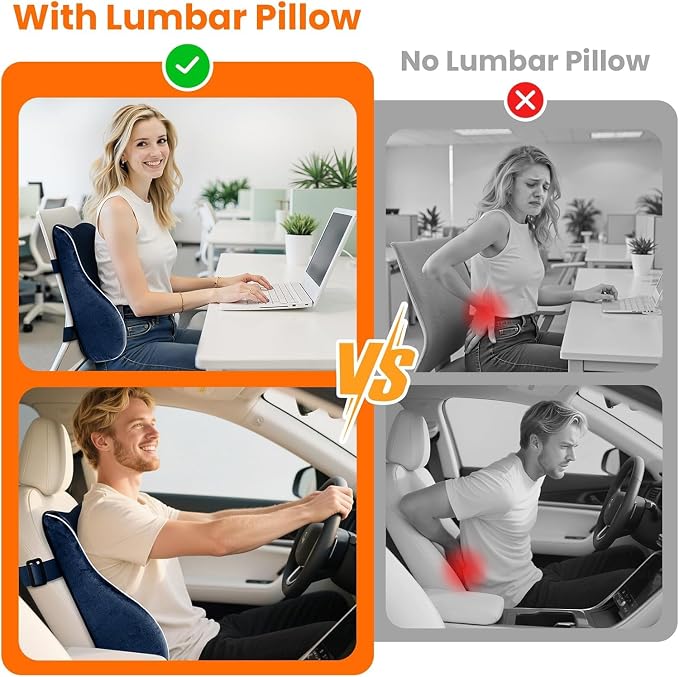 CloudBliss XL Lumbar Support Pillow, Memory Foam for Office Chair, Blue | Ergonomic High-Density Memory Foam, Adjustable Straps, Washable Mesh Cover, Lower Back Support for Office, Gaming & Car Seat - Image 3