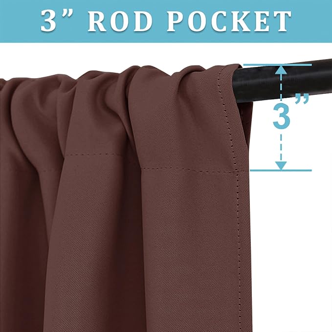 RYB HOME Blackout Curtains for Bedroom Living Room Nursery 63 inches Long | Thermal Insulated, Privacy Protection, Rod Pocket, Drapes for Office Home Theater, W42 x L63, Chocolate Brown, 2 Panels - Image 2