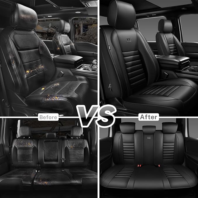 CAR PASS Nappa Leather Car Seat Covers Full Set, Luxury Seat Protector for Cars, Waterproof Anti-Slip Car Seat Cushion Armrest Compatible Airbag Universal for Sedan SUV Pick-up Truck Automotive, Black - Image 7