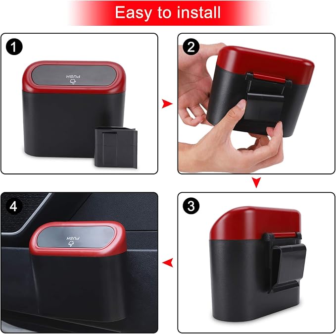 Accmor Car Trash Can with Lid, Mini Vehicle Dustbin Garbage Organizer Bin Holder, Portable Hanging Wastebasket Container for Auto, Home, Office (Red) - Image 5