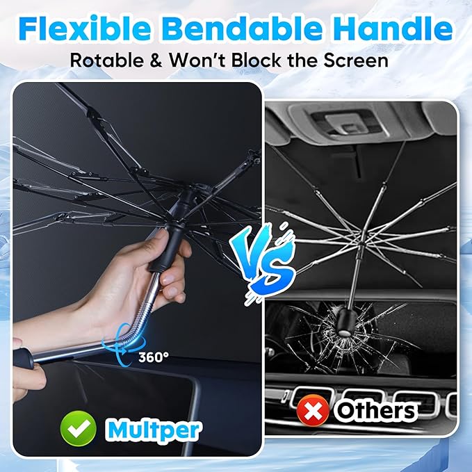 2026 Car Windshield Sun Shade Umbrella, Foldable Car Sunshade with UV Block | Car Front Window Shield, Heat Insulation Protection, 360° Rotation Handle, Storage Bag, Fits SUV Hatchback & MPV (55" x 32”) - Image 5