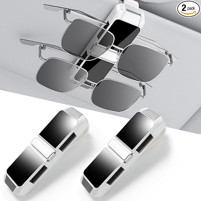 Dsycar 2 Pack Sunglasses Holder for Car, Double Holder Visor Sunglass Clip | One-Handed-Operation Easy Access Storage for Driving,Universal Fits Anti-Scratch Car Sun Visor Accessories by Dsycar