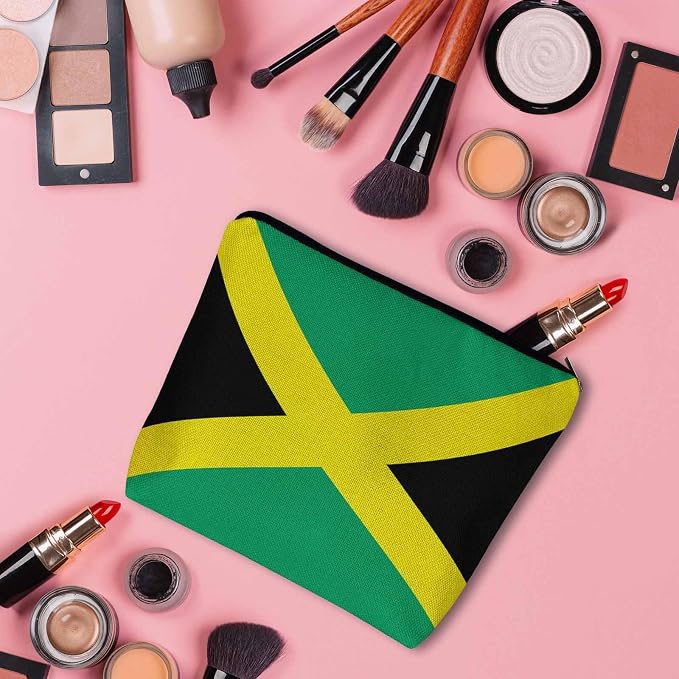 Women Cosmetic Bag Jamaica Flag, National Jamaica Flag Cute Makeup Bag For Purse Cosmetic Travel Bag For Toiletries Makeup Storage Bag Flax Skincare Bag Makeup Pouch Bags Green - Image 3