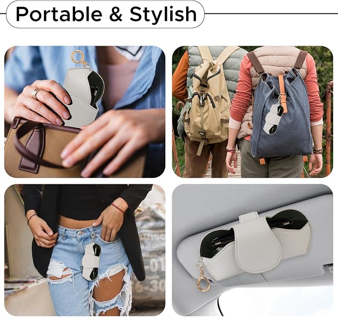 KINIVA Sunglasses Holder for Car Visor with Hanging Hook Portable Leather Glasses Storage Bag with Detachable Clips - Image 6