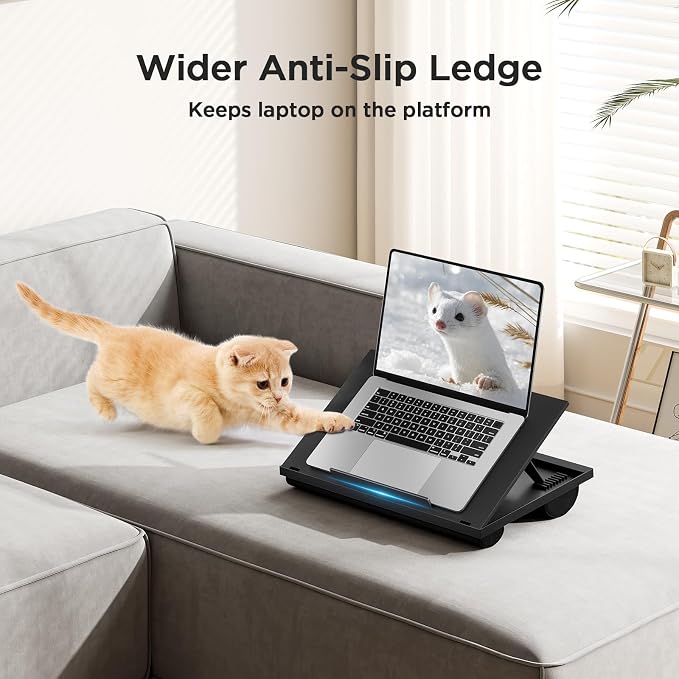 HUANUO Lap Desk with 8 Adjustable Angles – Up to 15.6" Laptop, Black | Dual-cushion base, carry handle, 30% thicker for durability, wider anti-slip ledge, for home office, sofa, bed, car - Image 6