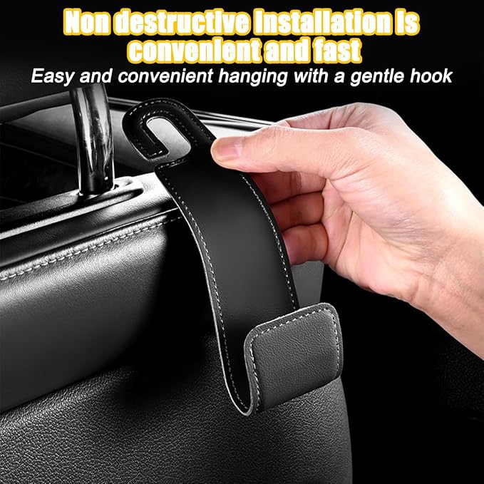 2PCS Car Seat Headrest Hook, Leather Vehicle Seatback Organizer Hanger for Hanging Purses Bags Coats, Auto Seat Back Storage Hook Accessories, Universal for SUV, Sedan, Truck (Beige) - Image 4