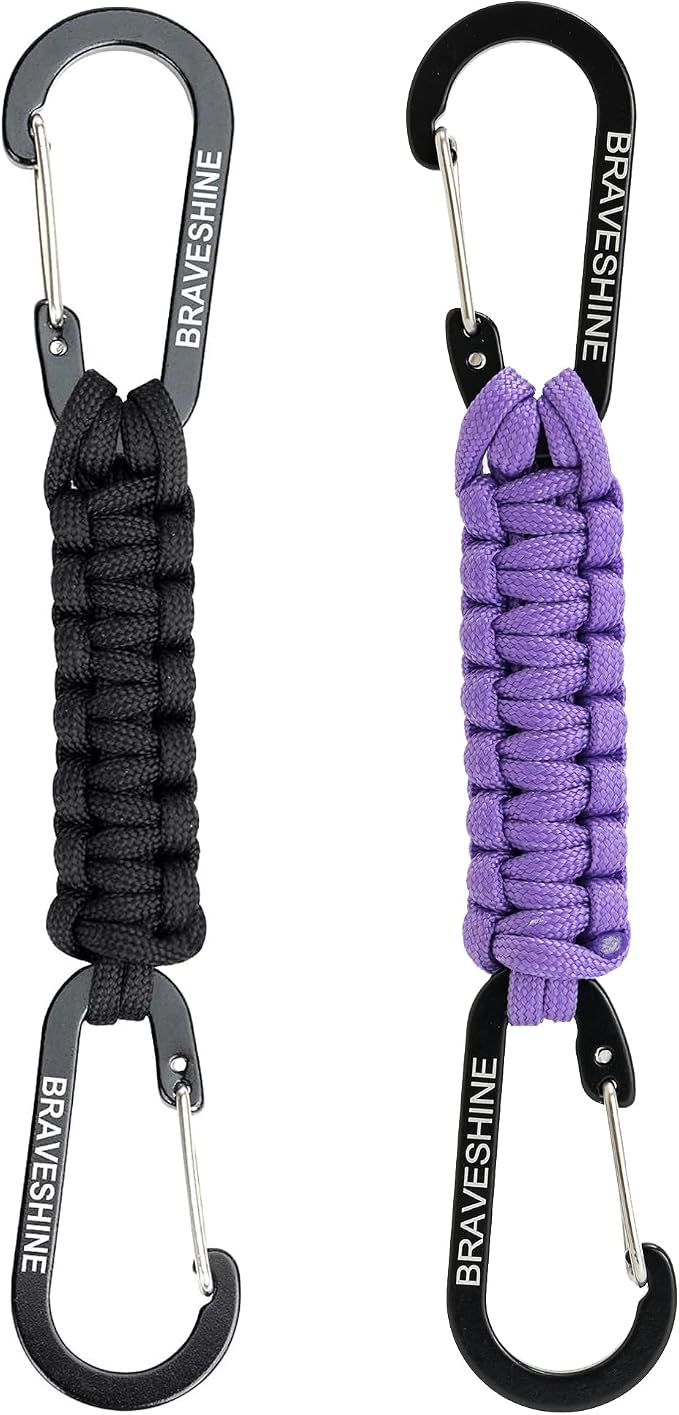 BRAVESHINE Paracord Keychain Carabiner Clip | D Ring Hanger Lanyard Hook | 7.3inch Long | for Stroller, Water Bottle, Key, Backpacks, Men, Women, Luggage, Car Seat Headrest, Fence, Bag Charms by BRAVESHINE