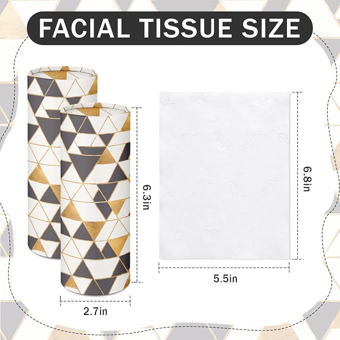 Arttown Car Tissue Holder for Cup Holder Facial Tissues 12 Pack Gold | Navy Bulk 3-Ply,Refillable Marble Print Cylinder Tissue Boxes,Fit Car Home Office School (600 Sheets Total,50 Sheets Each) - Image 2