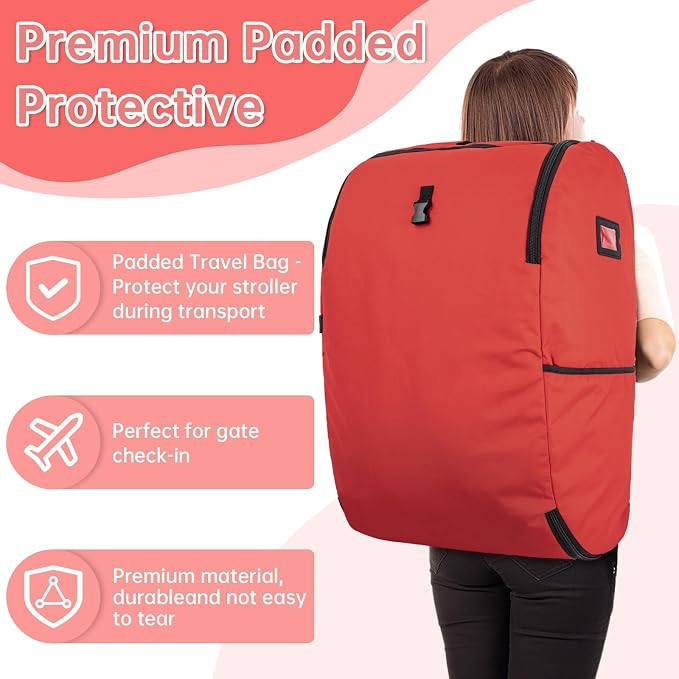 Padded Car Seat Travel Bag Compatible with Doona Car Seat Stroller | Car Seat Travel Bag with Lockable Zipper, Foldable Gate Check Bag for Airplane, Travel for Baby Essentials(Cherry Red) - Image 4