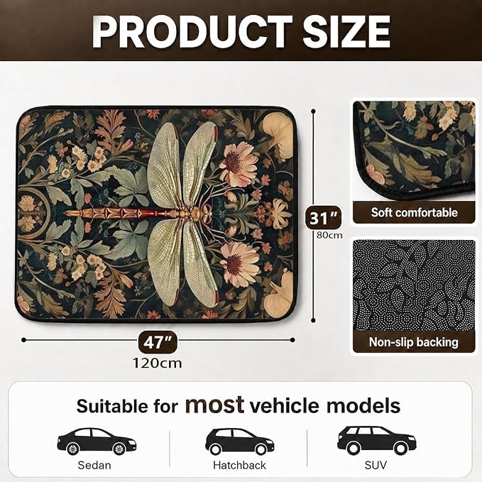 Car Trunk Mat for SUV, 31"x47" Vintage Dragonfly Cargo Liner Protector | All Weather Universal Cargo Liners for Dogs, Car Accessory for SUVs/Sedan/Wagons, Durable Non-Slip Washable Rear Cargo Mat - Image 2
