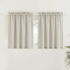 RYB HOME Short Curtains Europe Flax Linen Woven Semi Sheer Drapes Window Treatments Sun Shades Light Filtering Glare Control for Bathroom Nursery Bay Window Laundry Room, W 52" x L 45", Angora, 2 PC by RYBHOME