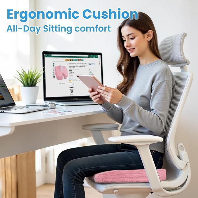 Seat Cushion, Memory Foam Office Chair Cushion - Pink, XX-Large | for Car Seat, Airplane, Desk Chair - Sciatica & Hip & Coccyx Pain Relief Cushion for Long Sitting Office Workers, Car Drivers - Image 7