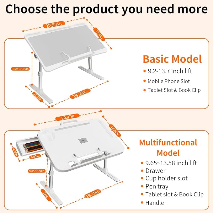 Laptop Desk Bed Table,Adjustable Lap Desk Bed Tray,Portable Folding Couch Table with Storage Drawer & Bookstand,Car Rear Seat Sofa Floor Laptop Tray Stand for Adult Kids Eating Writing Reading - Image 8